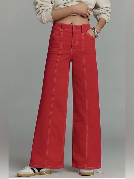 Anthropologie Denim - Anthropologie Maeve The Delaney Seamed Wide Leg Red Jeans